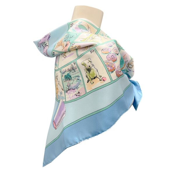 Hermes Light Blue Multi Le Jeu des Petits Bonheurs Print Square Silk Twill Scarf - Picture 2 of 10